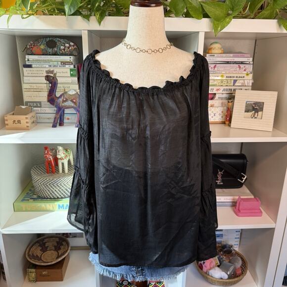Rue 21 Vintage Y2K Whimsygoth Goth Sheer Off The Shoulder Blouse Wms Sz L - Picture 2 of 11